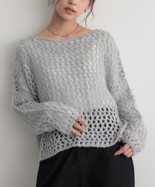 for/c(フォーシー)の「モヘアライクヘアリーメッシュニット【サスティナブル】(ニット/セーター・レディース・オフホワイト/グレー/ピンク・M/L)」の4枚目の写真