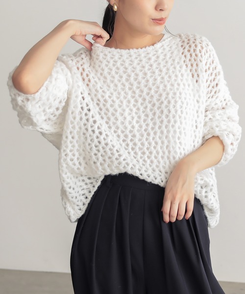 for/c(フォーシー)の「モヘアライクヘアリーメッシュニット【サスティナブル】(ニット/セーター・レディース・オフホワイト/グレー/ピンク・M/L)」の13枚目の写真