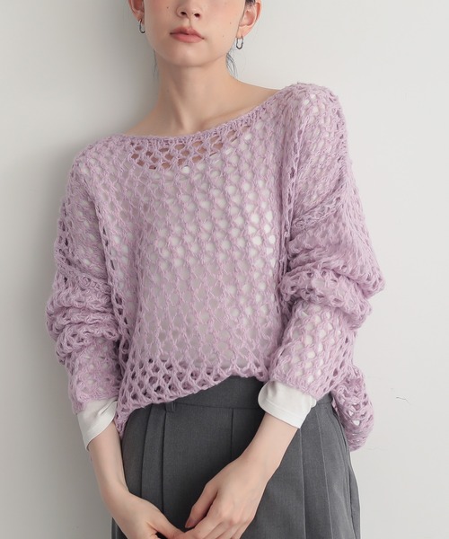 for/c(フォーシー)の「モヘアライクヘアリーメッシュニット【サスティナブル】(ニット/セーター・レディース・オフホワイト/グレー/ピンク・M/L)」の19枚目の写真