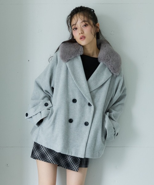 ファーカラー付ウールミドルコート（ピーコート）｜archives