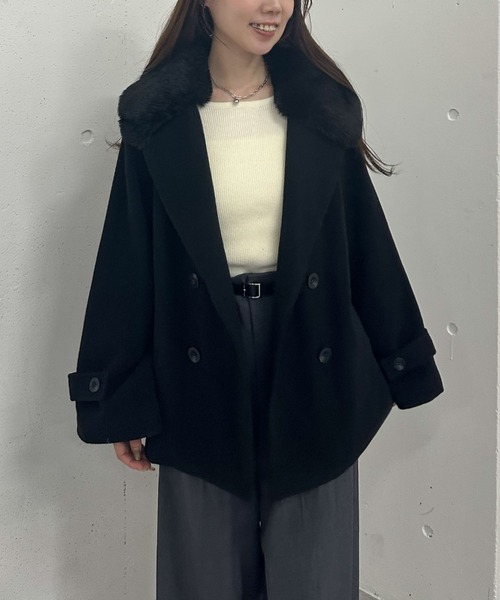 セール】ファーカラー付ウールミドルコート（ピーコート）｜archives