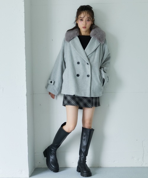 極美品　D&G グレー ウール ピーコート セール】ファーカラー付ウールミドルコート（ピーコート）｜archives