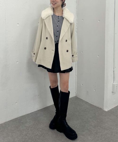 archives（アルシーヴ）の「ファーカラー付ウールミドルコート（ピーコート・レディース・アイボリー/ブラック/グレー・MEDIUM）」の19枚目の写真