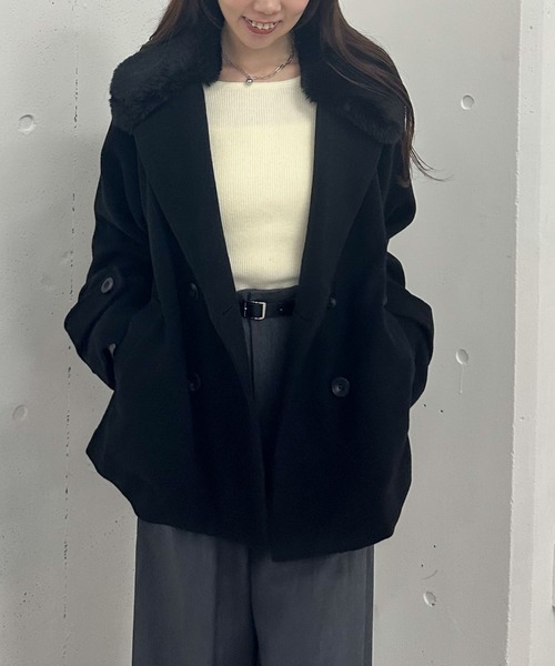 セール】ファーカラー付ウールミドルコート（ピーコート）｜archives