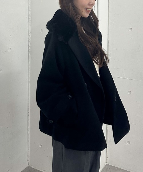 セール】ファーカラー付ウールミドルコート（ピーコート）｜archives