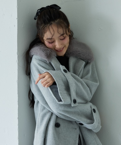 ファーカラー付ウールミドルコート（ピーコート）｜archives