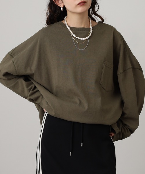 Arinomama(アリノママ)の「Arinomama ナンバリングPTオーバーロンT ピグメント加工(Tシャツ/カットソー・レディース・ブラック/カーキ/ネイビー・FREE)」の8枚目の写真
