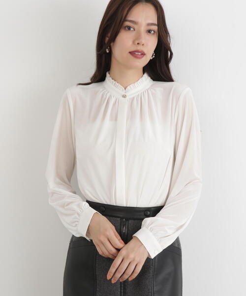 Pinky&Dianne ベルベットコンビギャザーブラウス　38 ◇ベルベットコンビギャザーブラウス（シャツ/ブラウス