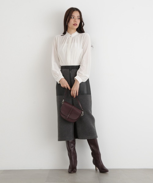 Pinky&Dianne ベルベットコンビギャザーブラウス　38 ◇ベルベットコンビギャザーブラウス（シャツ/ブラウス