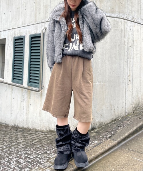 3.3 Field Trip （3.3フィールドトリップ）の「3.3 Field Trip／裏毛加工ハーフパンツ（スウェットパンツ・レディース・ブラック/グレー/ブラウン・FREE）」の5枚目の写真