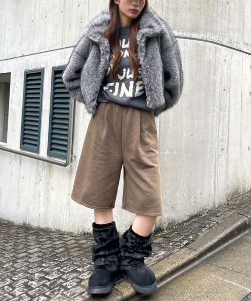 3.3 Field Trip （3.3フィールドトリップ）の「3.3 Field Trip／裏毛加工ハーフパンツ（スウェットパンツ・レディース・ブラック/グレー/ブラウン・FREE）」の6枚目の写真