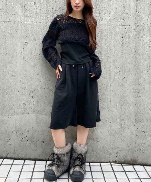 3.3 Field Trip （3.3フィールドトリップ）の「3.3 Field Trip／裏毛加工ハーフパンツ（スウェットパンツ・レディース・ブラック/グレー/ブラウン・FREE）」の12枚目の写真