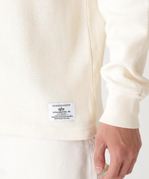 Alpha Industries（アルファインダストリーズ）の「Alpha Industries/アルファインダストリーズ/HONEYCOMB WAFFLE LS T-SHIRT/ハニカム ワッフル Tシャツ（Tシャツ/カットソー・メンズ・キナリ/ブラック/ホワイト系2・L/M/S/2XL/XL）」の8枚目の写真