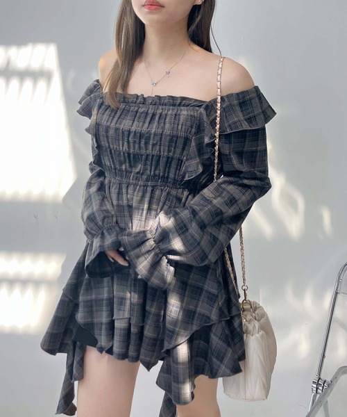 AS KNOW AS plus（アズノゥアズプラス）の「♪2WAY フリルとクラゲチュニック(スクエアネック・オフショルダー）（チュニック・レディース・ブラック系その他/ネイビー系/ブラウン系・FREE）」の5枚目の写真