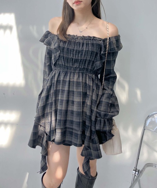 AS KNOW AS plus（アズノゥアズプラス）の「♪2WAY フリルとクラゲチュニック(スクエアネック・オフショルダー）（チュニック・レディース・ブラック系その他/ネイビー系/ブラウン系・FREE）」の6枚目の写真