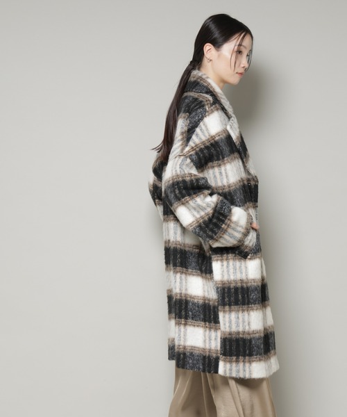 NANO universe（ナノユニバース）の「シャギーチェックコート（チェスターコート・レディース・ブラウン/ブラック・FREE）」の5枚目の写真