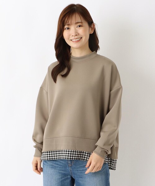 one'sterrace（ワンズテラス）の「レイヤード風ポンチプルオーバー（Tシャツ/カットソー・レディース・アイボリー系8/ブラウン系8/ブルー系その他7/ブラック系8・02）」の3枚目の写真