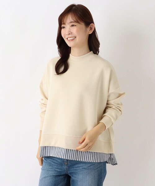 one'sterrace（ワンズテラス）の「レイヤード風ポンチプルオーバー（Tシャツ/カットソー・レディース・アイボリー系8/ブラウン系8/ブルー系その他7/ブラック系8・02）」の4枚目の写真