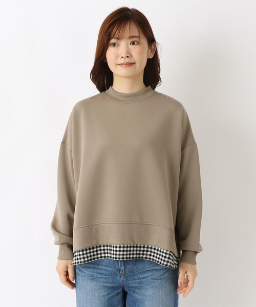 one'sterrace（ワンズテラス）の「レイヤード風ポンチプルオーバー（Tシャツ/カットソー・レディース・アイボリー系8/ブラウン系8/ブルー系その他7/ブラック系8・02）」の5枚目の写真