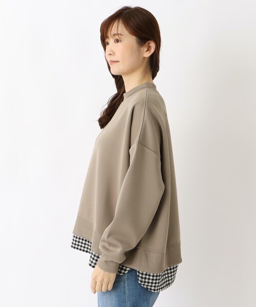one'sterrace（ワンズテラス）の「レイヤード風ポンチプルオーバー（Tシャツ/カットソー・レディース・アイボリー系8/ブラウン系8/ブルー系その他7/ブラック系8・02）」の6枚目の写真