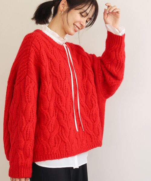 Green Parks(グリーンパークス)の「ふわふわケーブルニットプルオーバー(ニット/セーター・レディース・杢グレー/ホワイト系その他2/サックスブルー/イエロー/レッド/グリーン・FREE)」の16枚目の写真