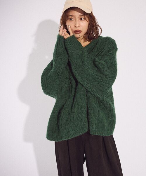 Green Parks(グリーンパークス)の「ふわふわケーブルニットプルオーバー(ニット/セーター・レディース・杢グレー/ホワイト系その他2/サックスブルー/イエロー/レッド/グリーン・FREE)」の20枚目の写真