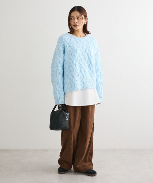 Green Parks(グリーンパークス)の「ふわふわケーブルニットプルオーバー(ニット/セーター・レディース・杢グレー/ホワイト系その他2/サックスブルー/イエロー/レッド/グリーン・FREE)」の22枚目の写真