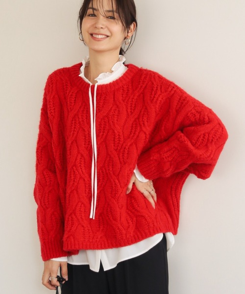 Green Parks(グリーンパークス)の「ふわふわケーブルニットプルオーバー(ニット/セーター・レディース・杢グレー/ホワイト系その他2/サックスブルー/イエロー/レッド/グリーン・FREE)」の1枚目の写真