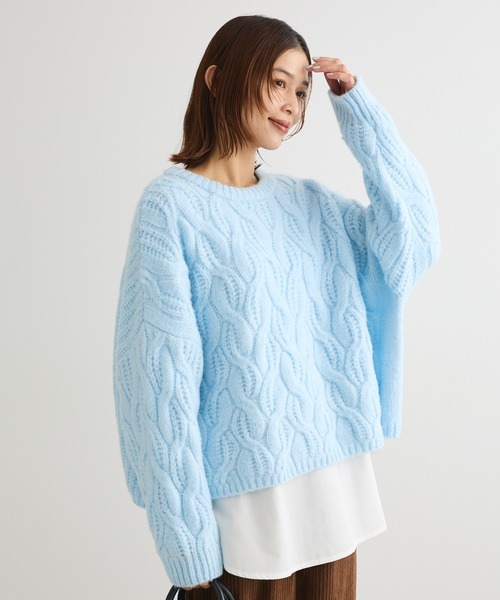 Green Parks(グリーンパークス)の「ふわふわケーブルニットプルオーバー(ニット/セーター・レディース・杢グレー/ホワイト系その他2/サックスブルー/イエロー/レッド/グリーン・FREE)」の5枚目の写真