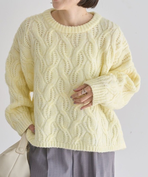 Green Parks(グリーンパークス)の「ふわふわケーブルニットプルオーバー(ニット/セーター・レディース・杢グレー/ホワイト系その他2/サックスブルー/イエロー/レッド/グリーン・FREE)」の6枚目の写真