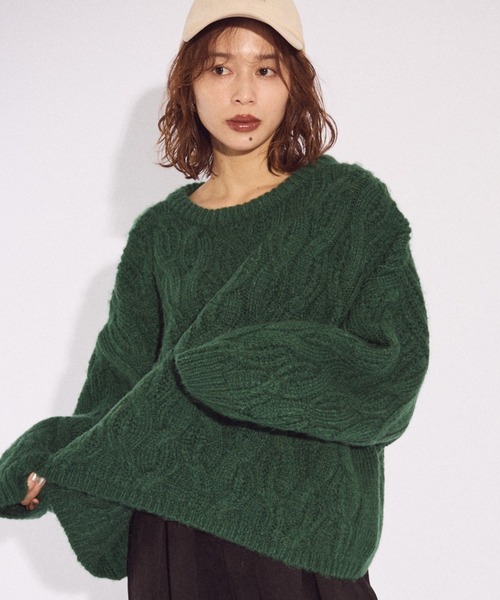 Green Parks(グリーンパークス)の「ふわふわケーブルニットプルオーバー(ニット/セーター・レディース・杢グレー/ホワイト系その他2/サックスブルー/イエロー/レッド/グリーン・FREE)」の4枚目の写真