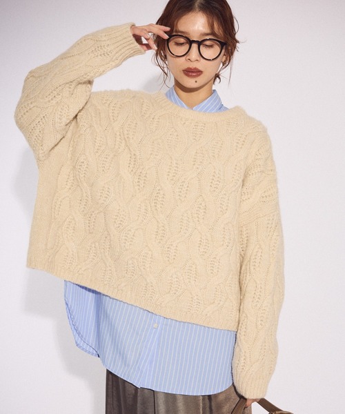 Green Parks(グリーンパークス)の「ふわふわケーブルニットプルオーバー(ニット/セーター・レディース・杢グレー/ホワイト系その他2/サックスブルー/イエロー/レッド/グリーン・FREE)」の2枚目の写真