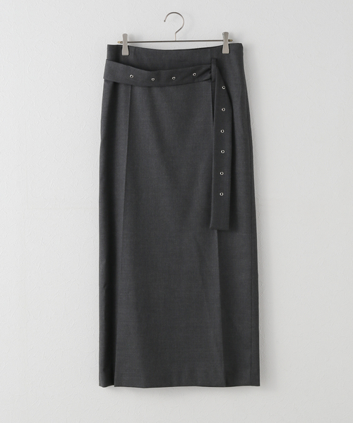 LOW CLASSIC(ロウ クラシック)の「【LOW CLASSIC/ロウ・クラシック】 BELTED MAXI SKIRTS(スカート・レディース・チャコールグレー・SMALL)」の1枚目の写真