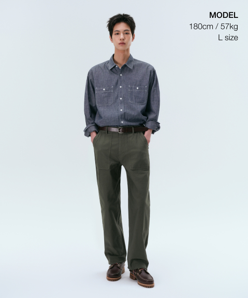 MUSINSA STANDARD（ムシンサスタンダード）の「シャンブレー ワークシャツ [ブルー]（シャツ/ブラウス・メンズ・その他・SMALL/MEDIUM/LARGE/X-LARGE/XX-LARGE/3XL）」の2枚目の写真