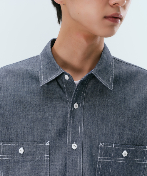 MUSINSA STANDARD（ムシンサスタンダード）の「シャンブレー ワークシャツ [ブルー]（シャツ/ブラウス・メンズ・その他・SMALL/MEDIUM/LARGE/X-LARGE/XX-LARGE/3XL）」の4枚目の写真
