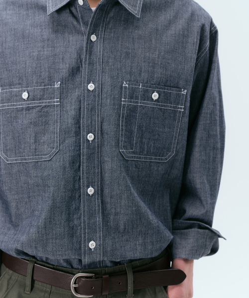 MUSINSA STANDARD（ムシンサスタンダード）の「シャンブレー ワークシャツ [ブルー]（シャツ/ブラウス・メンズ・その他・SMALL/MEDIUM/LARGE/X-LARGE/XX-LARGE/3XL）」の5枚目の写真