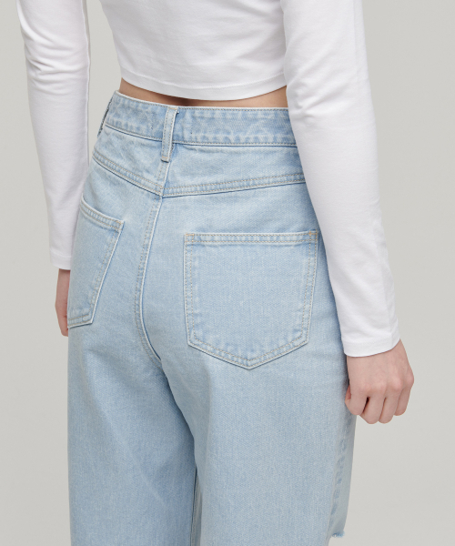 MUSINSA STANDARD WOMAN（ムシンサスタンダードウーマン）の「ウィメンズスラッシュルーズストレートデニムパンツ[ペイルブルー]（デニムパンツ・レディース・その他・30/24/26/27/28/29/25）」の6枚目の写真