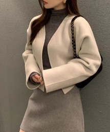 Diosfront（ディオスフロント）の「ショート丈ノーカラーメルトンコート（ノーカラーコート）」