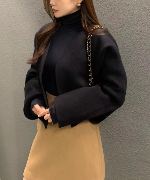 ショート丈ノーカラーメルトンコート（ノーカラーコート）｜Diosfront