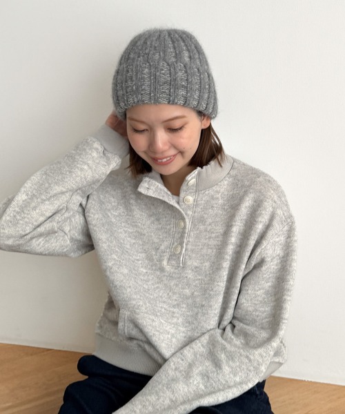 CANAL JEAN（キャナルジーン）の「El mar　アンゴラリブニットキャップ（ニットキャップ/ビーニー・レディース・ライトグレー/ブラウン/チャコールグレー・ONE SIZE）」の2枚目の写真