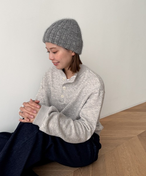 CANAL JEAN（キャナルジーン）の「El mar　アンゴラリブニットキャップ（ニットキャップ/ビーニー・レディース・ライトグレー/ブラウン/チャコールグレー・ONE SIZE）」の4枚目の写真