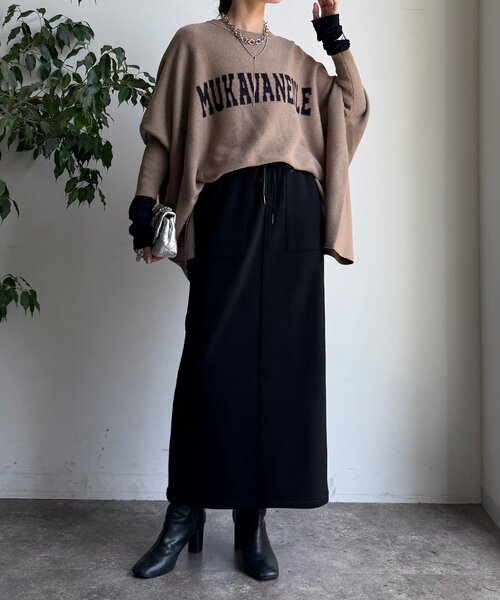 DouDou（ドゥドゥ）の「ボンバーヒートIラインスカート（スカート・レディース・キャメル/ブラック/アイボリー・FREE）」の14枚目の写真