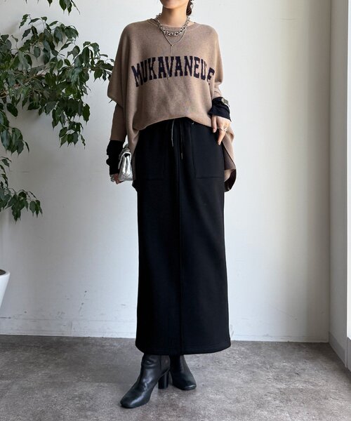 DouDou（ドゥドゥ）の「ボンバーヒートIラインスカート（スカート・レディース・キャメル/ブラック/アイボリー・FREE）」の15枚目の写真