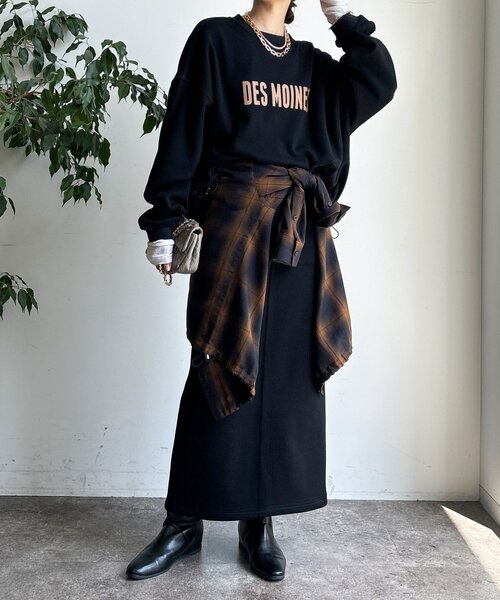 DouDou（ドゥドゥ）の「ボンバーヒートIラインスカート（スカート・レディース・キャメル/ブラック/アイボリー・FREE）」の20枚目の写真