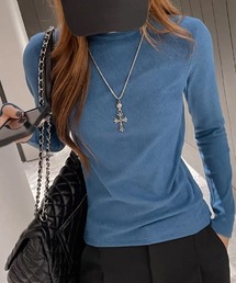 モックネックリブカットソー