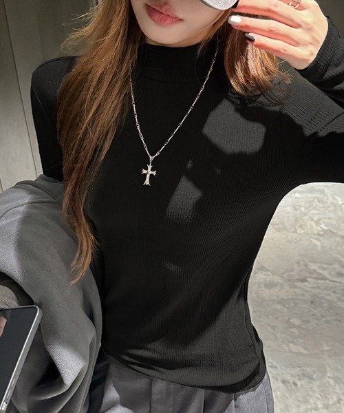 ReRe(リリ)の「モックネックリブカットソー(Tシャツ/カットソー・レディース・ブラック/ライトブラウン/ブルー/ベージュ/ダークグレー/ホワイト/ダークブラウン・MEDIUM/LARGE/X-LARGE)」の22枚目の写真