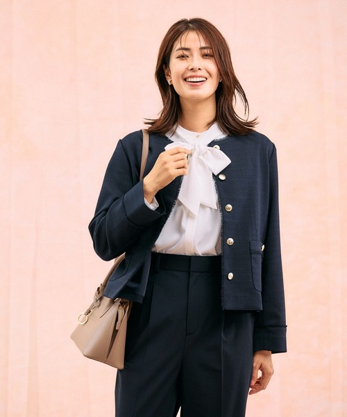 GLOBAL WORK(グローバルワーク)の「ツイードノーカラージャケット/591838(テーラードジャケット・レディース・ホワイト系8/ネイビー・MEDIUM/LARGE)」の12枚目の写真