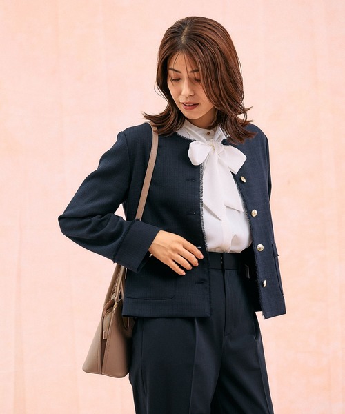 GLOBAL WORK(グローバルワーク)の「ツイードノーカラージャケット/591838(テーラードジャケット・レディース・ホワイト系8/ネイビー・MEDIUM/LARGE)」の13枚目の写真