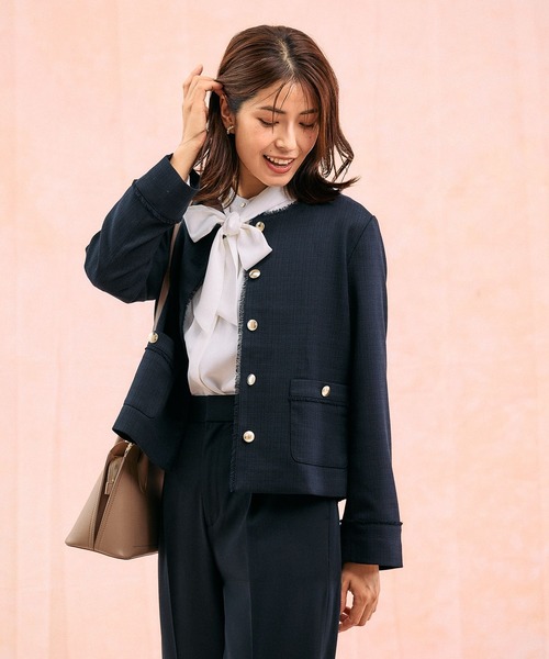 GLOBAL WORK(グローバルワーク)の「ツイードノーカラージャケット/591838(テーラードジャケット・レディース・ホワイト系8/ネイビー・MEDIUM/LARGE)」の14枚目の写真