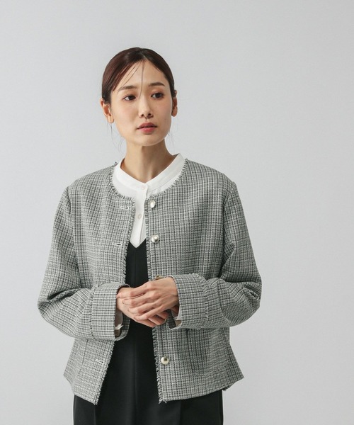 GLOBAL WORK(グローバルワーク)の「ツイードノーカラージャケット/591838(テーラードジャケット・レディース・ホワイト系8/ネイビー・MEDIUM/LARGE)」の18枚目の写真